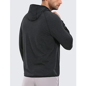 CRZ YOGA Men's Brushed Comfy Zip Up Hoodie Lightweight Athletic Running Jackets Workout Long Sleeve Sweatshirts Black Heather Large