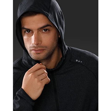 CRZ YOGA Men's Brushed Comfy Zip Up Hoodie Lightweight Athletic Running Jackets Workout Long Sleeve Sweatshirts Black Heather Large