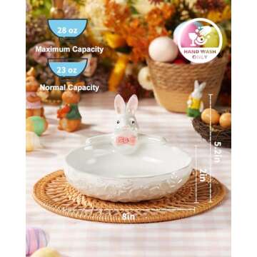 Metahom 8 Inch Easter Candy Bowl, Ceramic Bunny Dish Bowl for Candy, Snack, Dessert, Hand-painted De...
