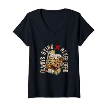 Always Dying Skull Whiskey Glass V-Neck T-Shirt
