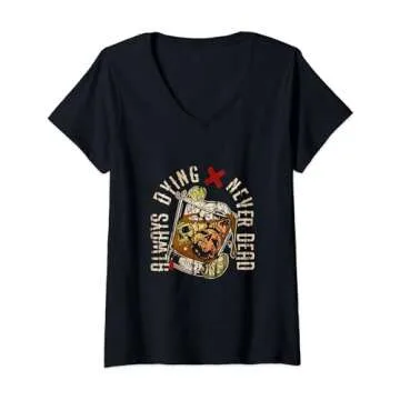 Always Dying Skull Whiskey Glass V-Neck T-Shirt