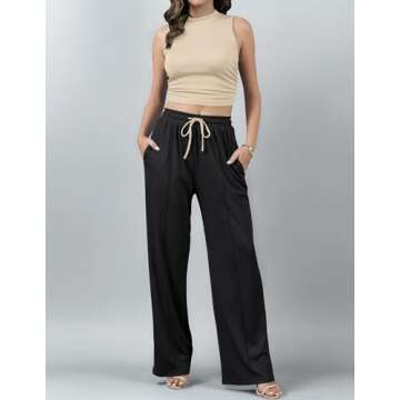 HAEOF Summer Two Piece Outfits for Women Casual Crop Top High Waist Palazzo Pants Ribbed Matching Tr...