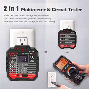 KAIWEETS Outlet Tester 48-250V, Receptacle Tester with Voltage Display, GFCI Tester CAT II 300V, Includes 7 Visual Indications and Wiring Legend for Home & Professional Use