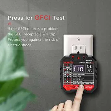 KAIWEETS Outlet Tester 48-250V, Receptacle Tester with Voltage Display, GFCI Tester CAT II 300V, Includes 7 Visual Indications and Wiring Legend for Home & Professional Use