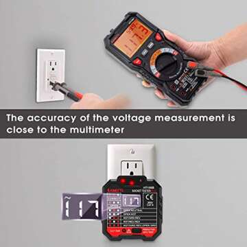 KAIWEETS Outlet Tester 48-250V, Receptacle Tester with Voltage Display, GFCI Tester CAT II 300V, Includes 7 Visual Indications and Wiring Legend for Home & Professional Use