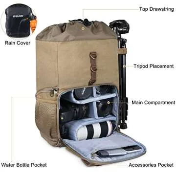Endurax Canvas Camera Backpack Bag for Photographers，DSLR Photography Backpacks with 15 Inch Laptop Compartment, Khaki