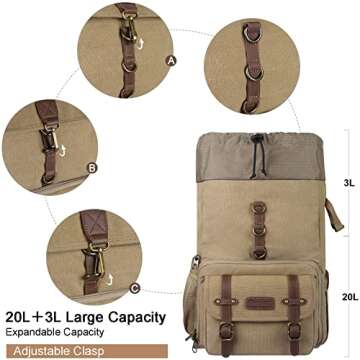 Endurax Canvas Camera Backpack Bag for Photographers，DSLR Photography Backpacks with 15 Inch Laptop Compartment, Khaki