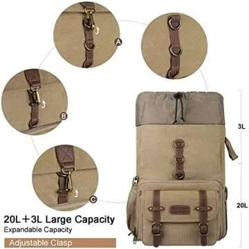 Endurax Canvas Camera Backpack Bag for Photographers，DSLR Photography Backpacks with 15 Inch Laptop Compartment, Khaki