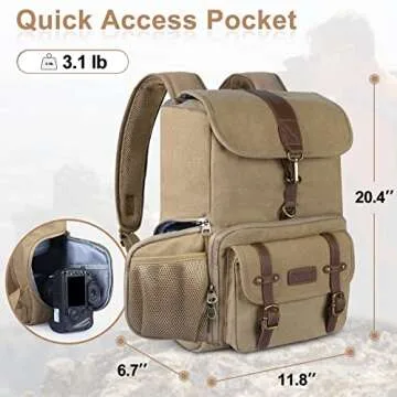 Endurax Canvas Camera Backpack Bag for Photographers，DSLR Photography Backpacks with 15 Inch Laptop Compartment, Khaki