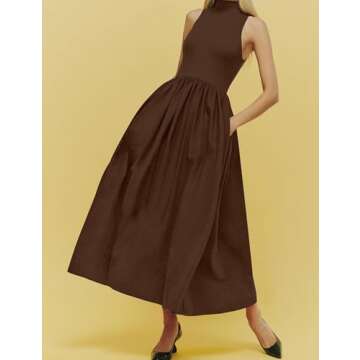 Lauweion Women's Sleeveless Turtleneck Maxi Dress