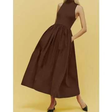 Lauweion Women's Sleeveless Turtleneck Maxi Dress