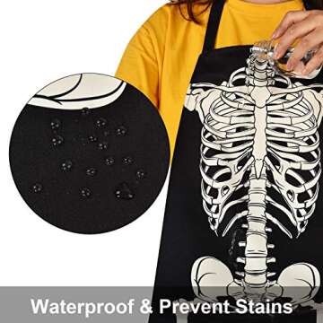 3 Pcs Halloween Skull Apron Set with 2 Microwave Oven Gloves, Waterproof Black White Cooking Apron Skeleton Baking Apron for Women, Men