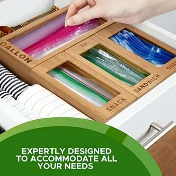 Mylo's Home Bamboo Ziplock Bag Organizer for Drawer - Plastic Bag Organizer for Drawer - Baggie Organizer for Drawer - Storage Bag Organizer Kitchen Drawer - Sandwich Bag Organizer for Drawer