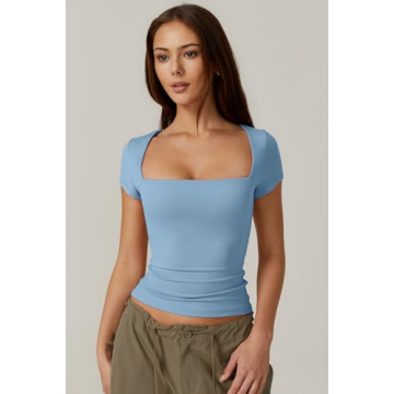 QINSEN Women's Square Neck Bodysuit for Stylish Comfort