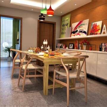 Polynices Wishbone Chair, Weave Modern Solid Wood Mid-Century Y Shaped Backrest Dining Chair (Natural Set of 2)