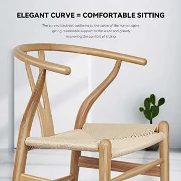 Polynices Wishbone Chair, Weave Modern Solid Wood Mid-Century Y Shaped Backrest Dining Chair (Natural Set of 2)
