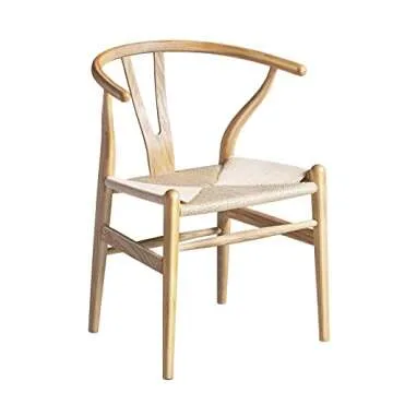 Polynices Wishbone Chair, Weave Modern Solid Wood Mid-Century Y Shaped Backrest Dining Chair (Natural Set of 2)