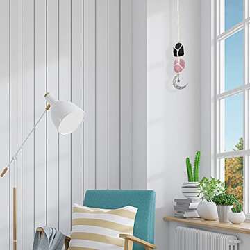 BOHO GARDEN Hanging Car Charm - Black Tourmaline & Rose Quartz - Dangling Moon, Healing Crystal Accessories, Rearview Mirror Decorations - Grounding, Confidence, Protection, Love, Self-Worth, Energy