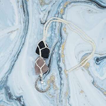 BOHO GARDEN Hanging Car Charm - Black Tourmaline & Rose Quartz - Dangling Moon, Healing Crystal Accessories, Rearview Mirror Decorations - Grounding, Confidence, Protection, Love, Self-Worth, Energy