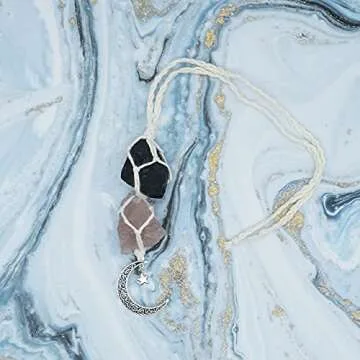 BOHO GARDEN Hanging Car Charm - Black Tourmaline & Rose Quartz - Dangling Moon, Healing Crystal Accessories, Rearview Mirror Decorations - Grounding, Confidence, Protection, Love, Self-Worth, Energy