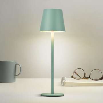 Faithorse 2Pack Cordless Table Lamp, 5200mAh IP54 Waterproof Rechargeable Battery Desk Lamp, 3 Color Stepless Dimming Up，Battery Operated Lamp for Kitchen/Outdoor/Restaurant/Camping (Matcha Green)