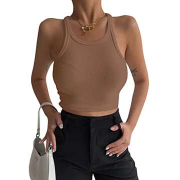 KAMISSY Women's Sleeveless Crop Tank Top Slim Fit Scoop Neck Ribbed Knit Basic Crop Cami Shirts Tops...