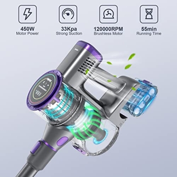 AIMILER Cordless Vacuum with 190AW Suction and 55min Runtime