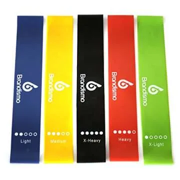 Resistance Loop Exercise Bands – Set of 5 – Workout Bands for Leg, Ankle, Stretching, Physical Therapy, Yoga and Home Fitness – With Bonus eBooks, Instruction Manual, Carry Bag and Online Videos