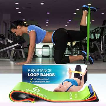 Resistance Loop Exercise Bands – Set of 5 – Workout Bands for Leg, Ankle, Stretching, Physical Therapy, Yoga and Home Fitness – With Bonus eBooks, Instruction Manual, Carry Bag and Online Videos