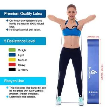 Resistance Loop Exercise Bands – Set of 5 – Workout Bands for Leg, Ankle, Stretching, Physical Therapy, Yoga and Home Fitness – With Bonus eBooks, Instruction Manual, Carry Bag and Online Videos