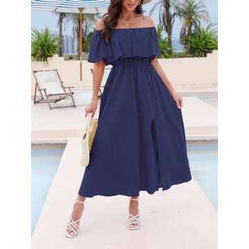 Stylish CUPSHE A Line Off the Shoulder Navy Dress