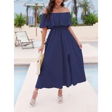 Stylish CUPSHE A Line Off the Shoulder Navy Dress