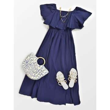 Stylish CUPSHE A Line Off the Shoulder Navy Dress