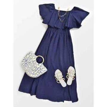Stylish CUPSHE A Line Off the Shoulder Navy Dress