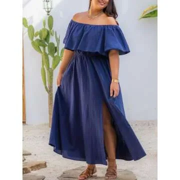 Stylish CUPSHE A Line Off the Shoulder Navy Dress