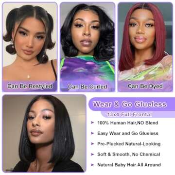 Bob Wig Human Hair 13X4 Lace Front Wigs Human Hair 150% Density Short Straight Frontal Bob Wig HD Transparent Lace Frontal wigs Pre Plucked for Women Glueless Wigs With Baby Hair Natural black 10 Inch