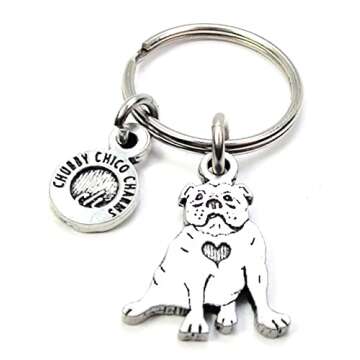 ChubbyChicoCharms Sitting Bulldog Pewter Charm On Stainless Steel Keyring