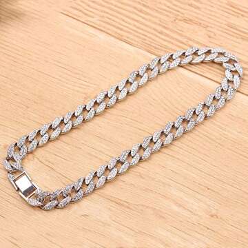 rongji jewelry Cuban Link Necklace for Men - Hip Hop Necklace Iced Out with Bling Rhinestones, Fashion Accessory for Hip Hop Lovers