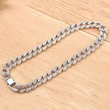 rongji jewelry Cuban Link Necklace for Men - Hip Hop Necklace Iced Out with Bling Rhinestones, Fashion Accessory for Hip Hop Lovers