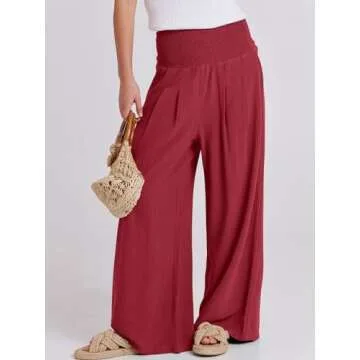 ANRABESS Women Linen Palazzo Pants Summer Boho Wide Leg High Waist Casual Lounge Pant 2025 Beach Tra...