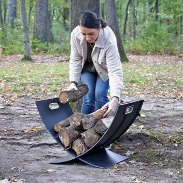 Sunnydaze 30-Inch Outdoor Firewood Log Rack - Heavy-Duty Black Powder Coated Steel Construction
