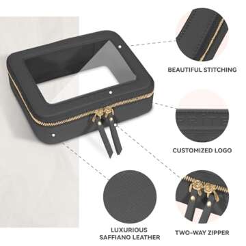 Prite Clear Makeup Bag Cosmetic Organizer Case Waterproof Travel Toiletry Bag Skincare Pouch with Golden Zipper(Black)