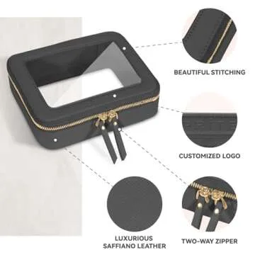 Prite Clear Makeup Bag Cosmetic Organizer Case Waterproof Travel Toiletry Bag Skincare Pouch with Golden Zipper(Black)