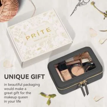 Prite Clear Makeup Bag Cosmetic Organizer Case Waterproof Travel Toiletry Bag Skincare Pouch with Golden Zipper(Black)