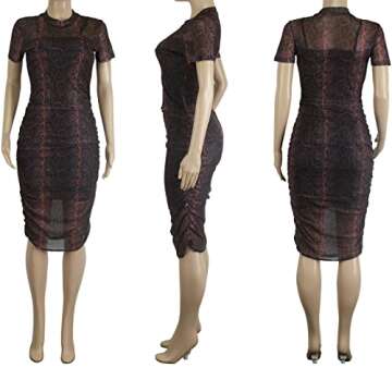 Uni Clau Women Sexy Short Sleeve Printed Sheer Mesh Bodycon Mini Dress See Through Slim Fit Tight Skinny Night Club Party Clubwear Midi Dress with Lining Snakeskin 2XL