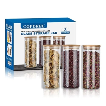 Glass Storage Jars Set with Bamboo Lids for Kitchen Use