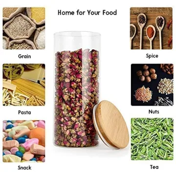 Glass Storage Jars Set with Bamboo Lids for Kitchen Use