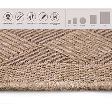 Adiva Rugs Jute Sisal Area Rug in Natural Look for Indoor Outdoor Use, Comfortable, Strong, Durable, Patio, Porch, Hallway (Mocca, 8’ X 10’)