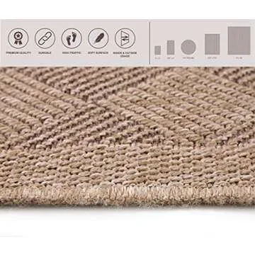Adiva Rugs Jute Sisal Area Rug in Natural Look for Indoor Outdoor Use, Comfortable, Strong, Durable, Patio, Porch, Hallway (Mocca, 8’ X 10’)