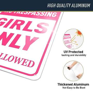 Girls Only Sign - No Trespassing Girls Only No Boys Allowed - Girls Rule Pink Wall/door Decor for Girls Cave/Room/Bedroom/Dorm - 8x12 in, Aluminum